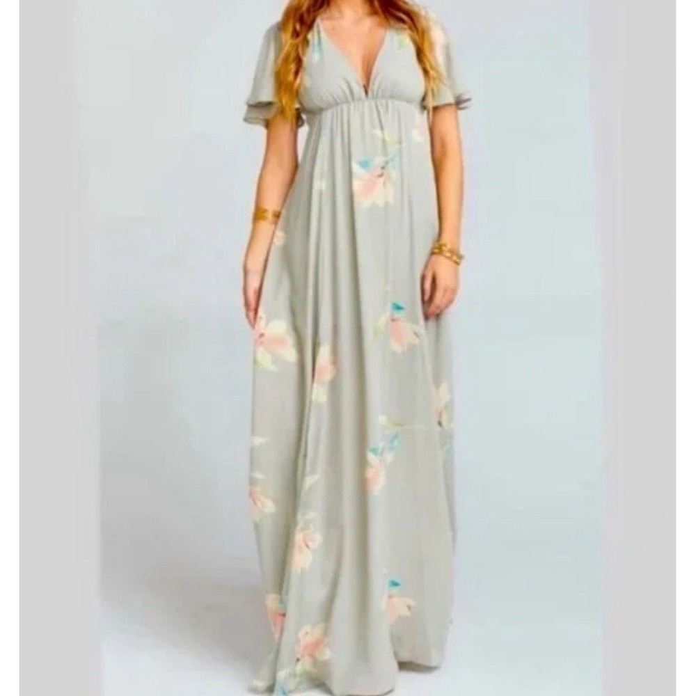 Show Me Your Mumu Faye Flutter Maxi Dress L Sage Floral Boho Cottagecore Event